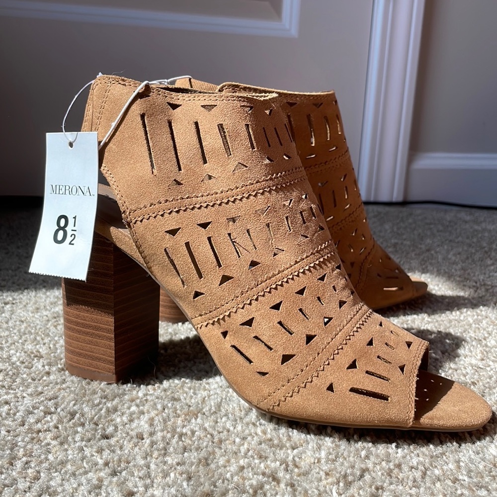 Merona Womens 8.5 Open Toed Boots Chesnut BRAND NEW